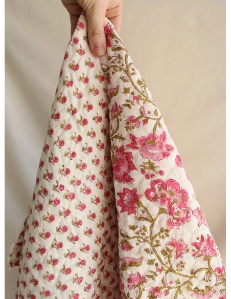 Arya - Tissu indien matelassé double face coton hand block largeur 100cm