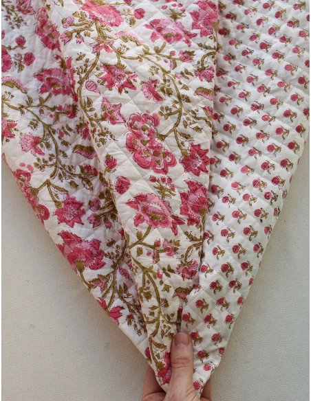 Arya - Tissu indien matelassé double face coton hand block largeur 100cm