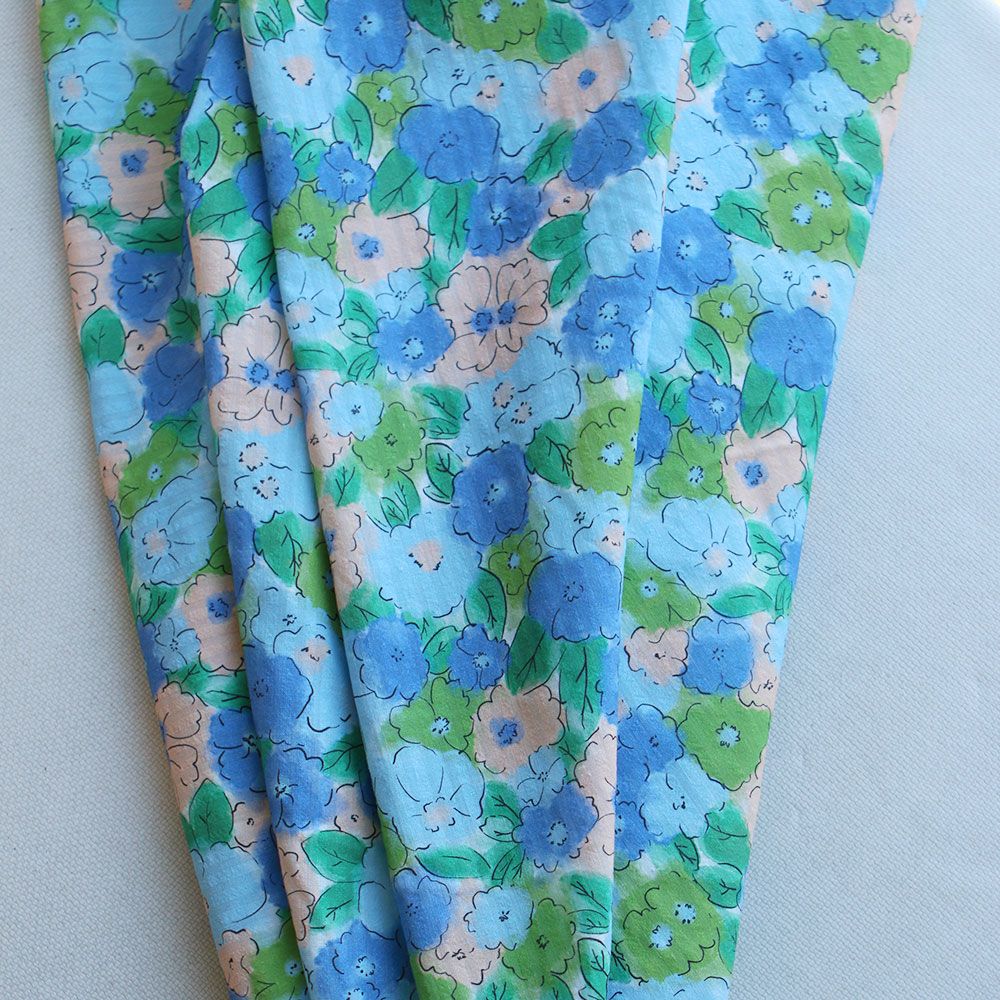 Seersucker / Coton gaufré motif fleuri bleu