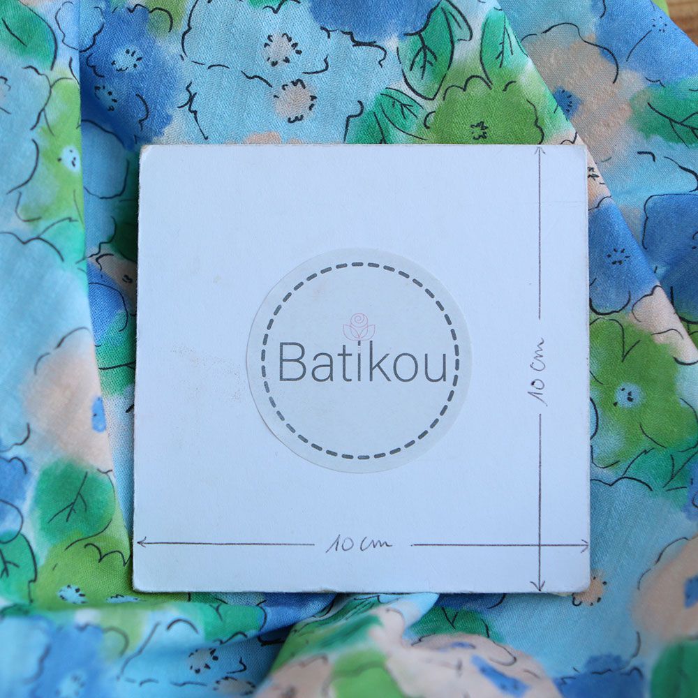 Seersucker / Coton gaufré motif fleuri bleu