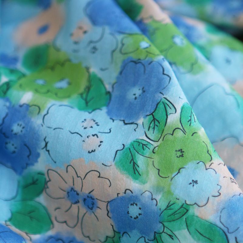 Seersucker / Coton gaufré motif fleuri bleu