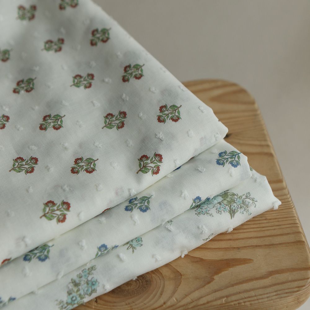 Hazel - Plumetis de coton imprimé fleuri bleu et vert