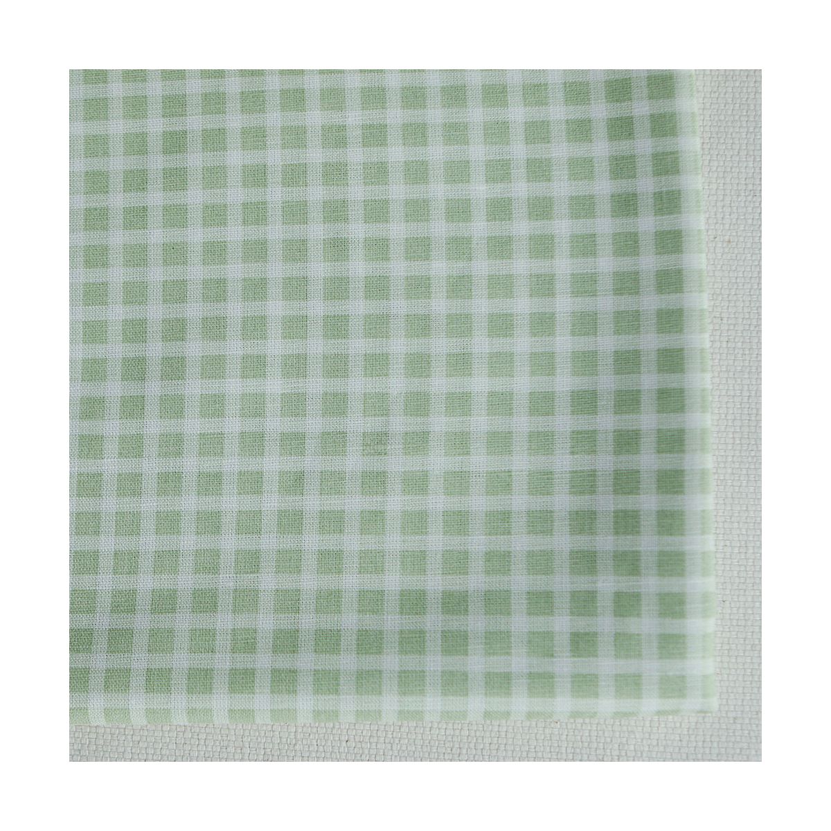 Paul - Tissu lin coton rayures 1mm blanc lait et vert amande