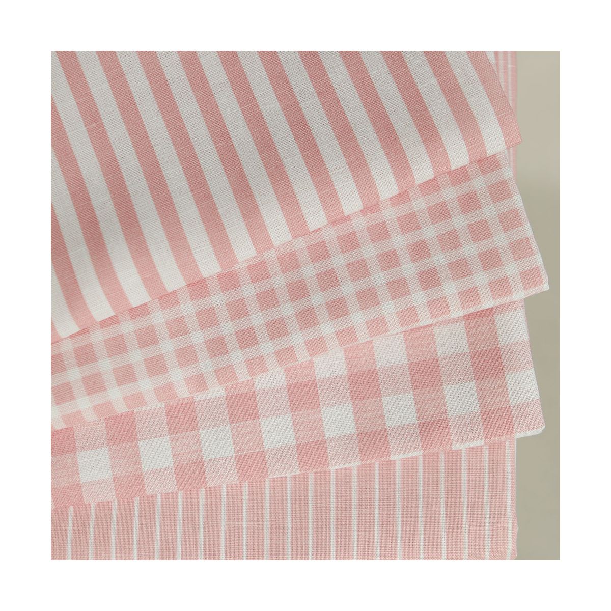 Paul - Tissu lin coton quadrillage 6mm blanc lait et rose blush
