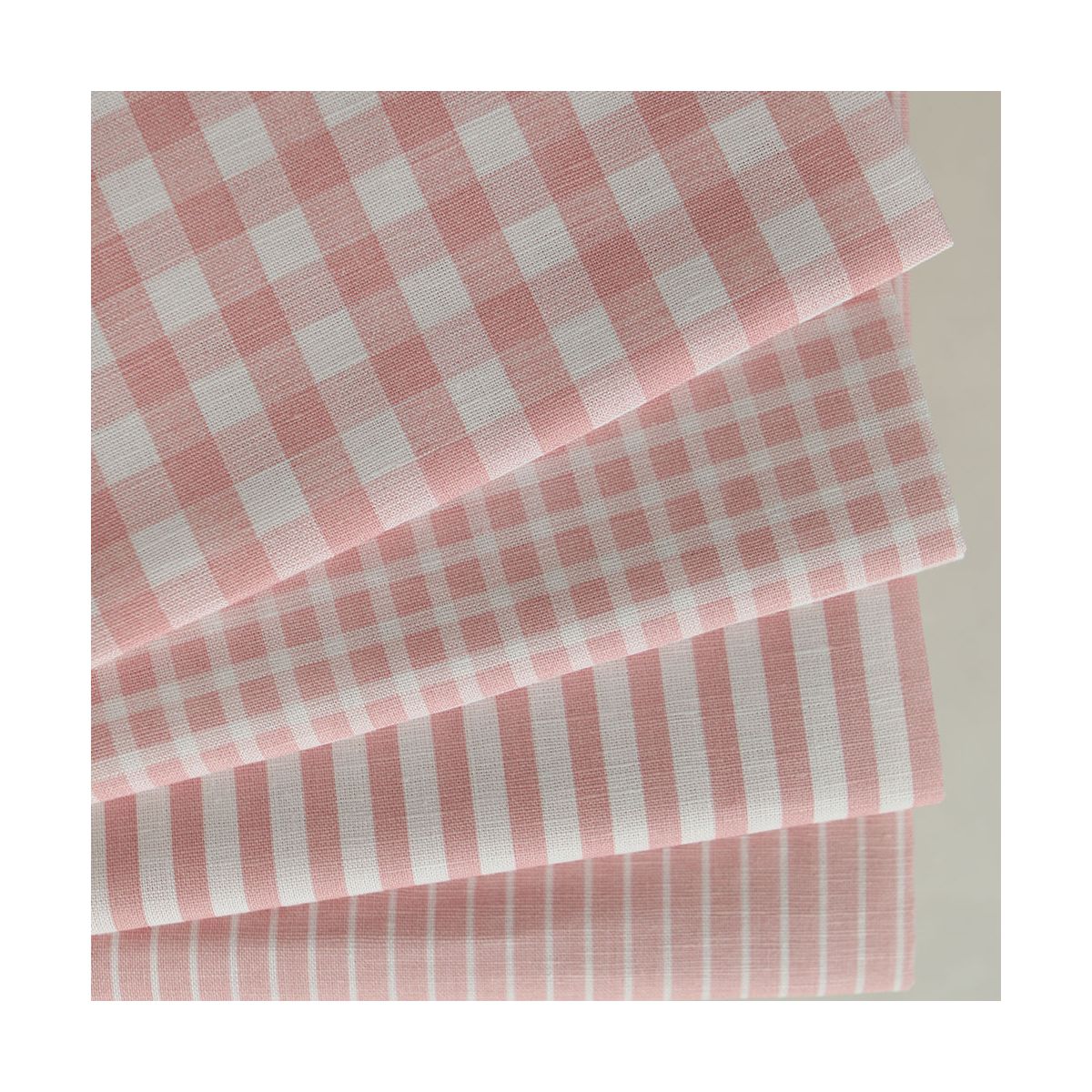Paul - Tissu lin coton quadrillage 6mm blanc lait et rose blush