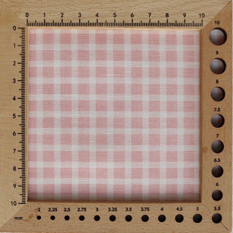 Paul - Tissu lin coton quadrillage 6mm blanc lait et rose blush