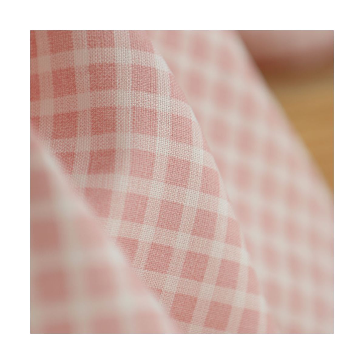 Paul - Tissu lin coton quadrillage 6mm blanc lait et rose blush
