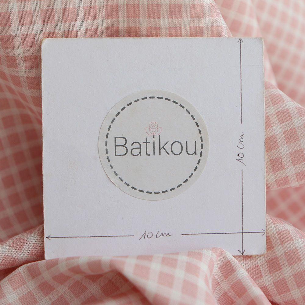 Paul - Tissu lin coton quadrillage 6mm blanc lait et rose blush