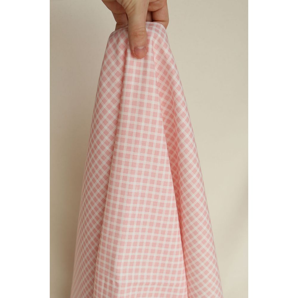Paul - Tissu lin coton quadrillage 6mm blanc lait et rose blush