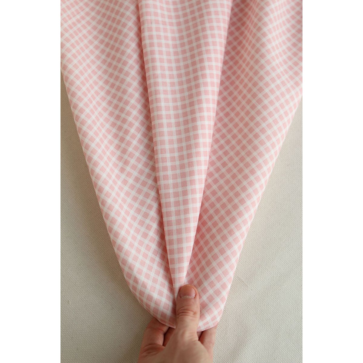 Paul - Tissu lin coton quadrillage 6mm blanc lait et rose blush