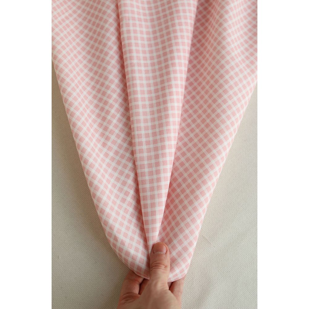 Paul - Tissu lin coton quadrillage 6mm blanc lait et rose blush