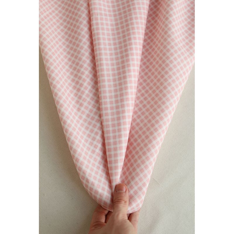 Paul - Tissu lin coton quadrillage 6mm blanc lait et rose blush