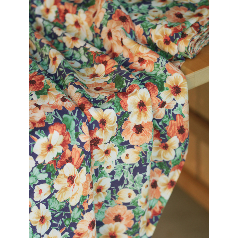 Florence - Viscose imprimée fleuri ocre Batikou - 3