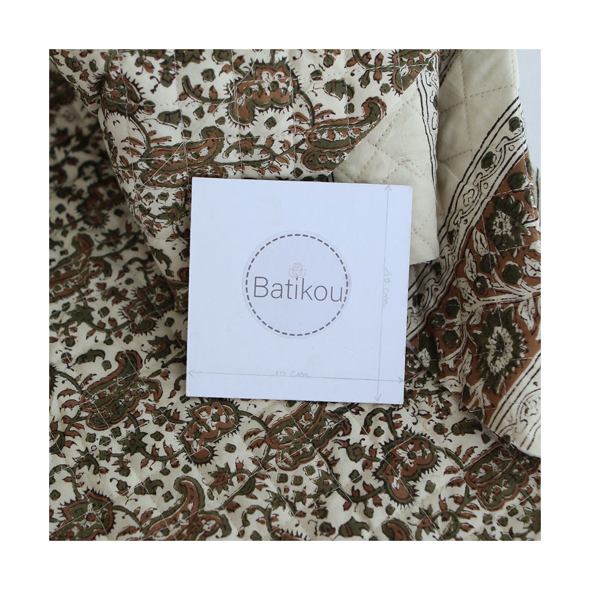 Neela - Tissu indien matelassé double face coton hand block teal largeur 100cm