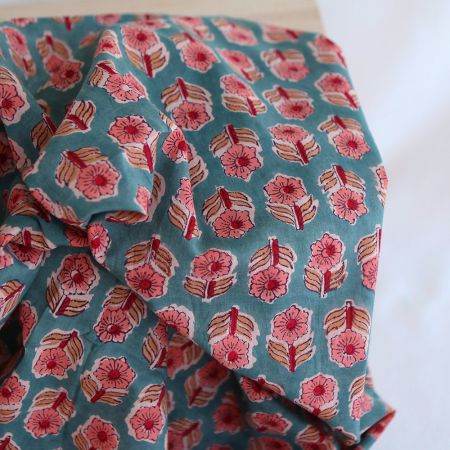 Sahar B - Tissu indien coton hand block traditionnel Teal Sahar B - Tissu indien coton hand block traditionnel Teal
