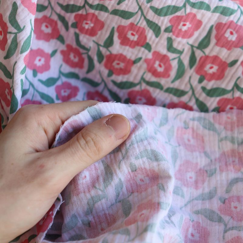 Storia - Double gaze de coton fond écru motif fleuri