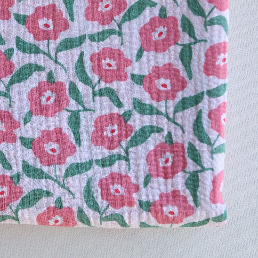 Storia - Double gaze de coton fond écru motif fleuri