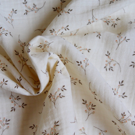 Thaïs - Double gaze de coton BIO écru à motifs fleuris Tissus issus de l'agriculture biologique  - 1 Thaïs - Double gaze de coton BIO écru à motifs fleuris Tissus issus de l'agriculture biologique  - 1