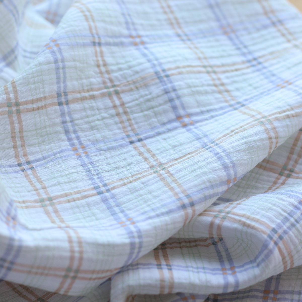 copy of Liam - Double gaze de coton fond blanc quadrillage rose, vert, jaune