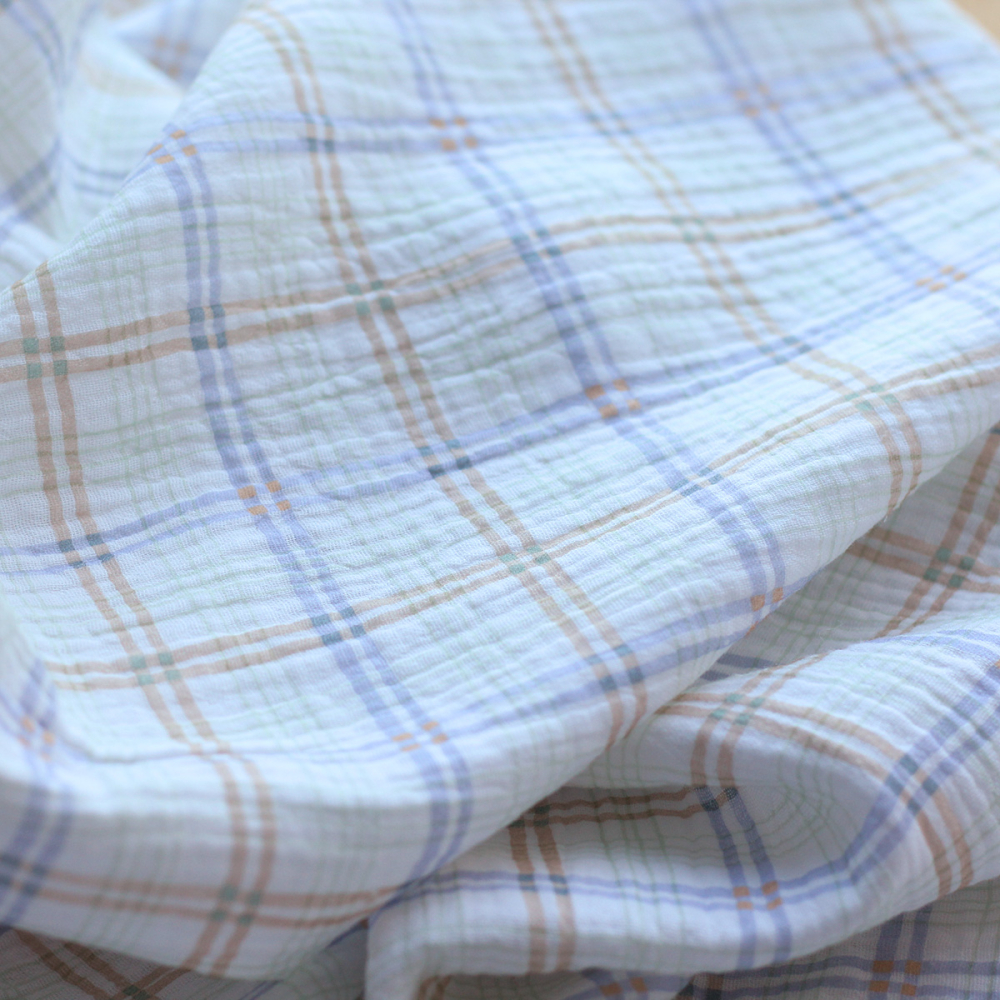 copy of Liam - Double gaze de coton fond blanc quadrillage rose, vert, jaune