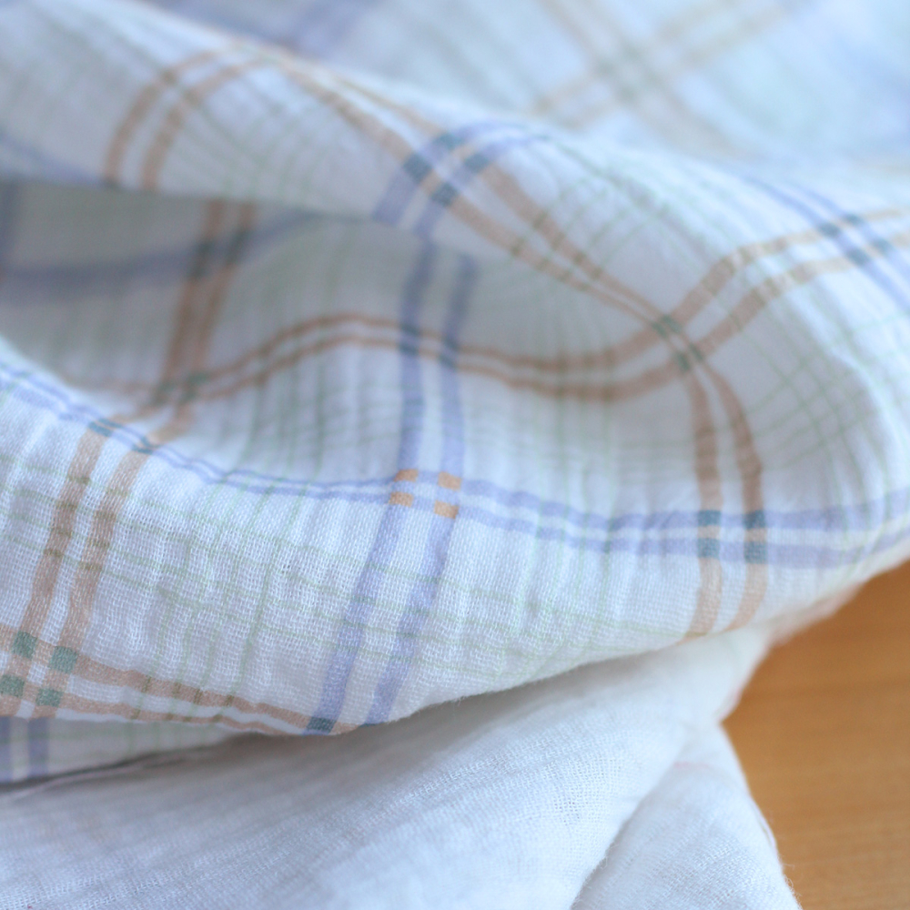 copy of Liam - Double gaze de coton fond blanc quadrillage rose, vert, jaune