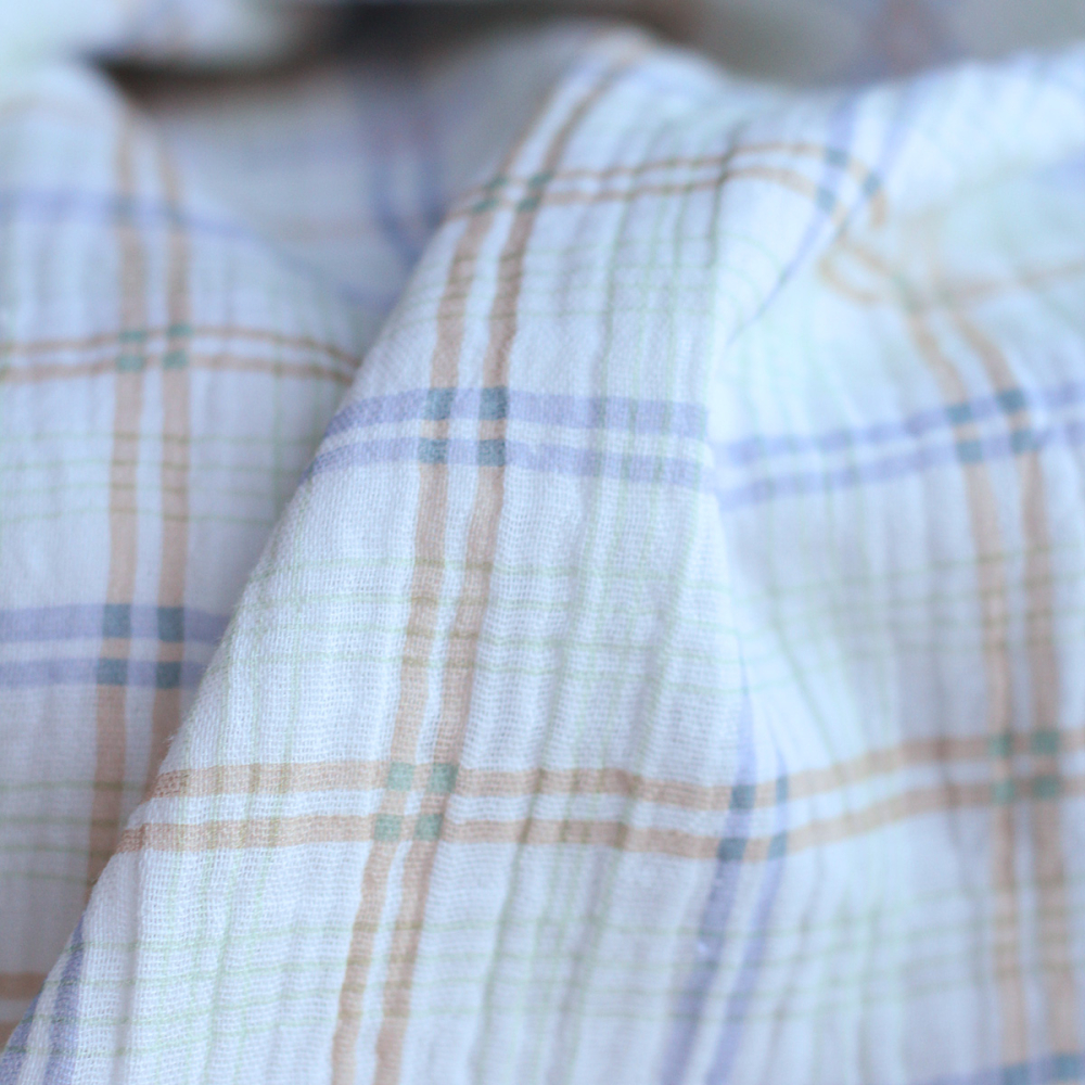 copy of Liam - Double gaze de coton fond blanc quadrillage rose, vert, jaune