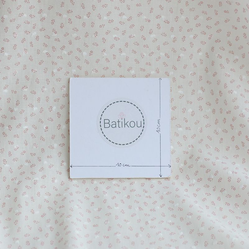 Anaelle - Plumetis de coton blanc imprimé fleuri vieux rose