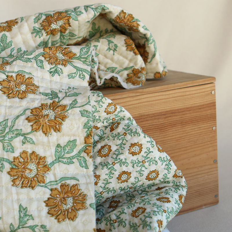 Jivan - Tissu indien matelassé double face coton hand block largeur 100cm