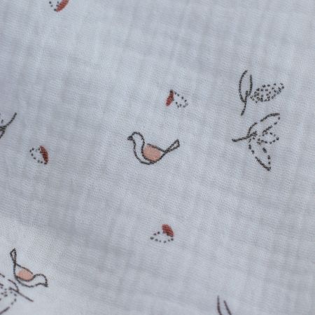 Isao - Double gaze de coton motif petits oiseaux Isao - Double gaze de coton motif petits oiseaux