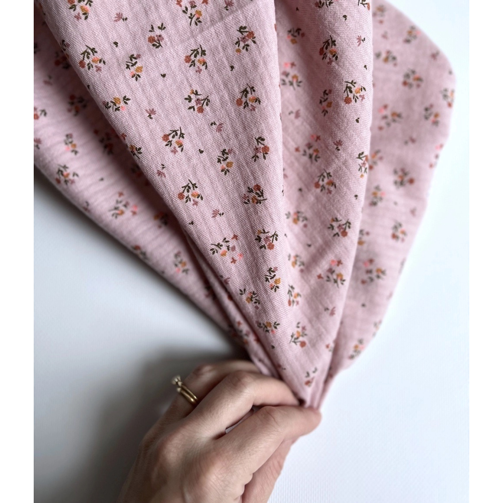 Seersucker / Coton gaufré doux rose thé motif fleuri Batikou - 3