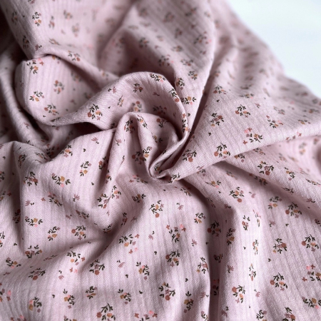 Seersucker / Coton gaufré doux rose thé motif fleuri Batikou - 1 Seersucker / Coton gaufré doux rose thé motif fleuri Batikou - 1
