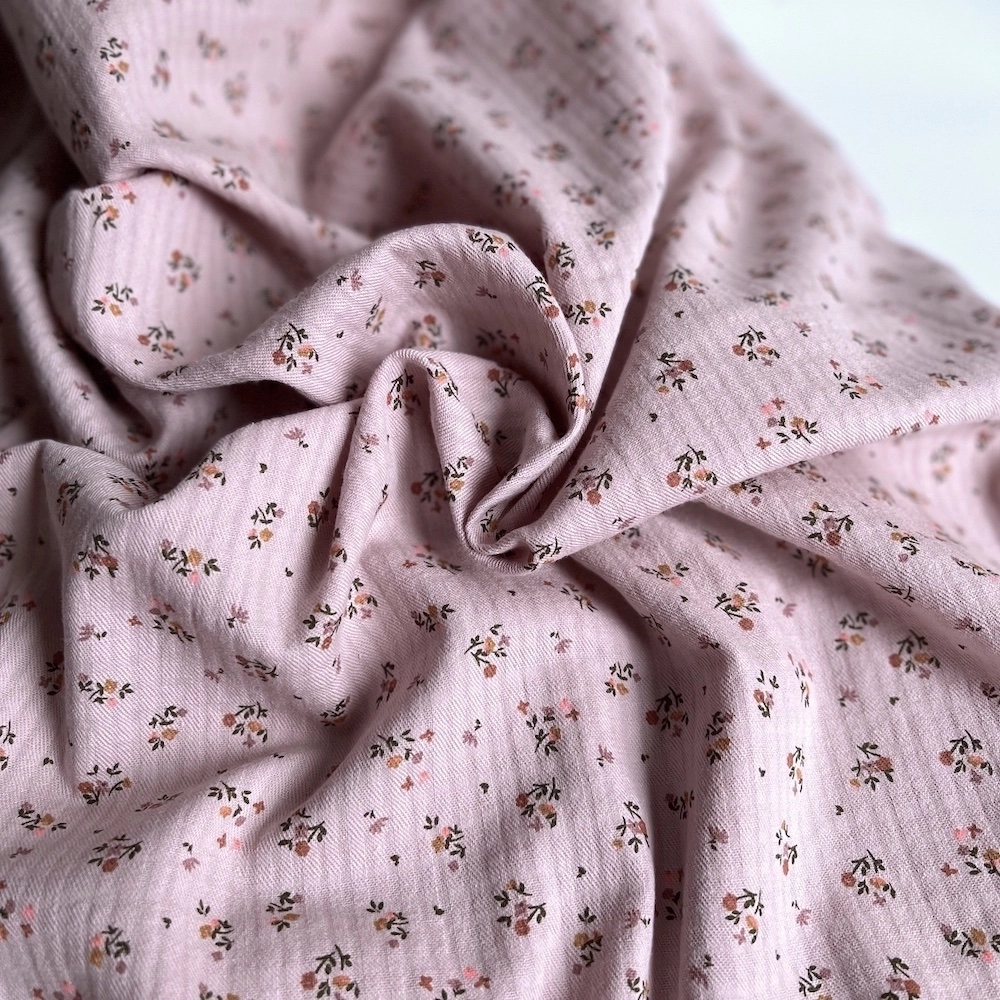 Seersucker / Coton gaufré doux rose thé motif fleuri Batikou - 1