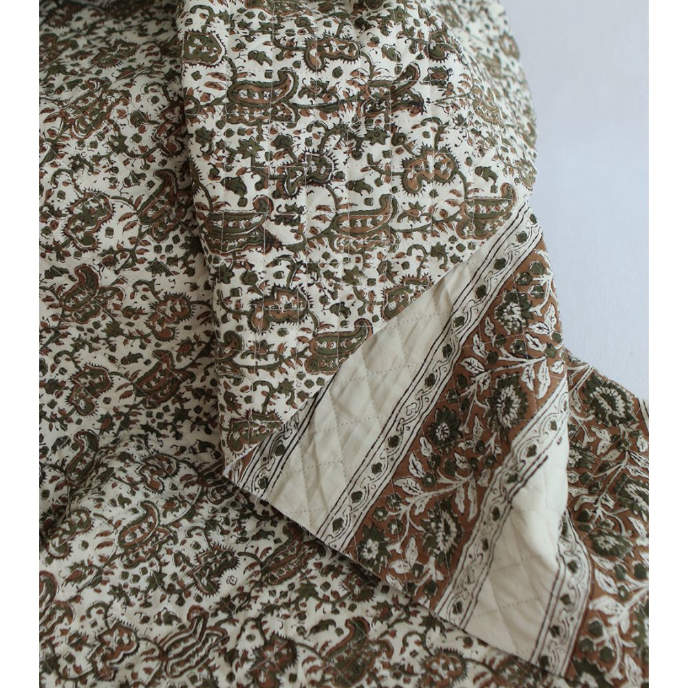 Neela - Tissu indien matelassé double face coton hand block teal largeur 100cm