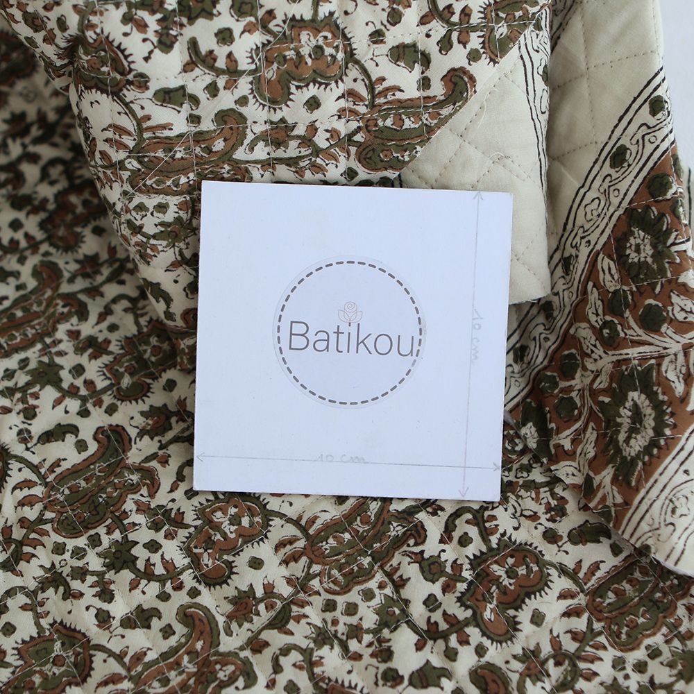 Neela - Tissu indien matelassé double face coton hand block teal largeur 100cm