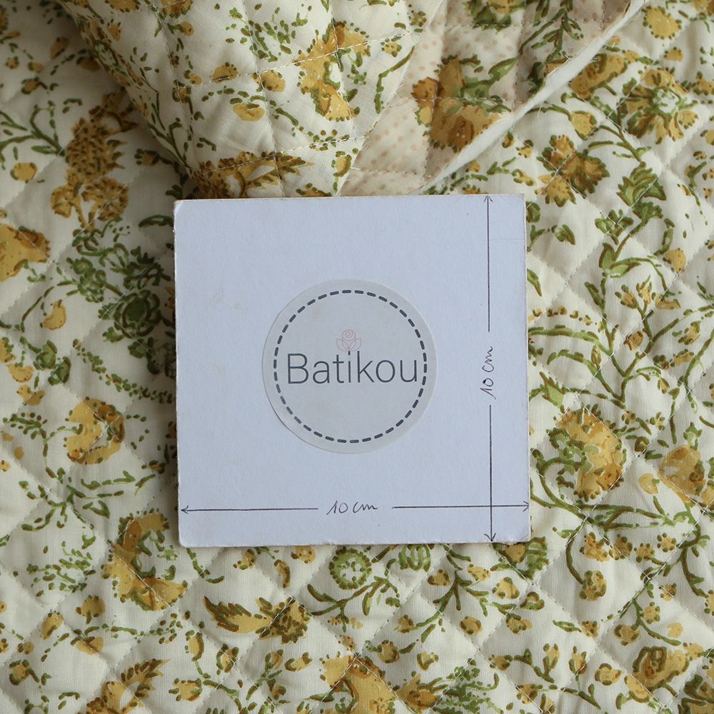 Karishma jaune - Tissu indien matelassé double face coton hand block largeur 100cm